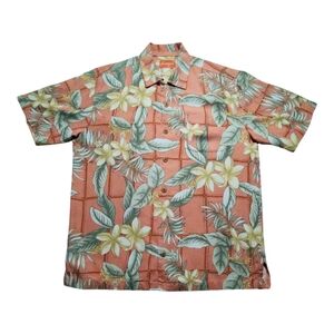Tommy Bahama Silk Hawaiian Shirt Men's S Peach Floral Short Sleeve Button Up EUC
